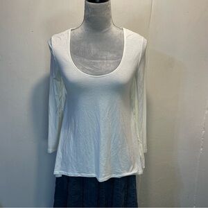 #0250 Express White Asymmetrical Long Fringed Sleeve Tee-XS